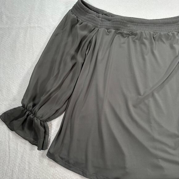 Torrid Off Shoulder Sheer Sleeve Blouse Women's 1/1X Gray Green Top - Picture 6 of 10